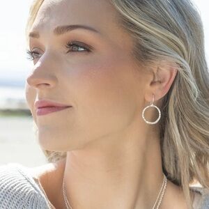 Silver Teardrop Hammered Hoop Earrings